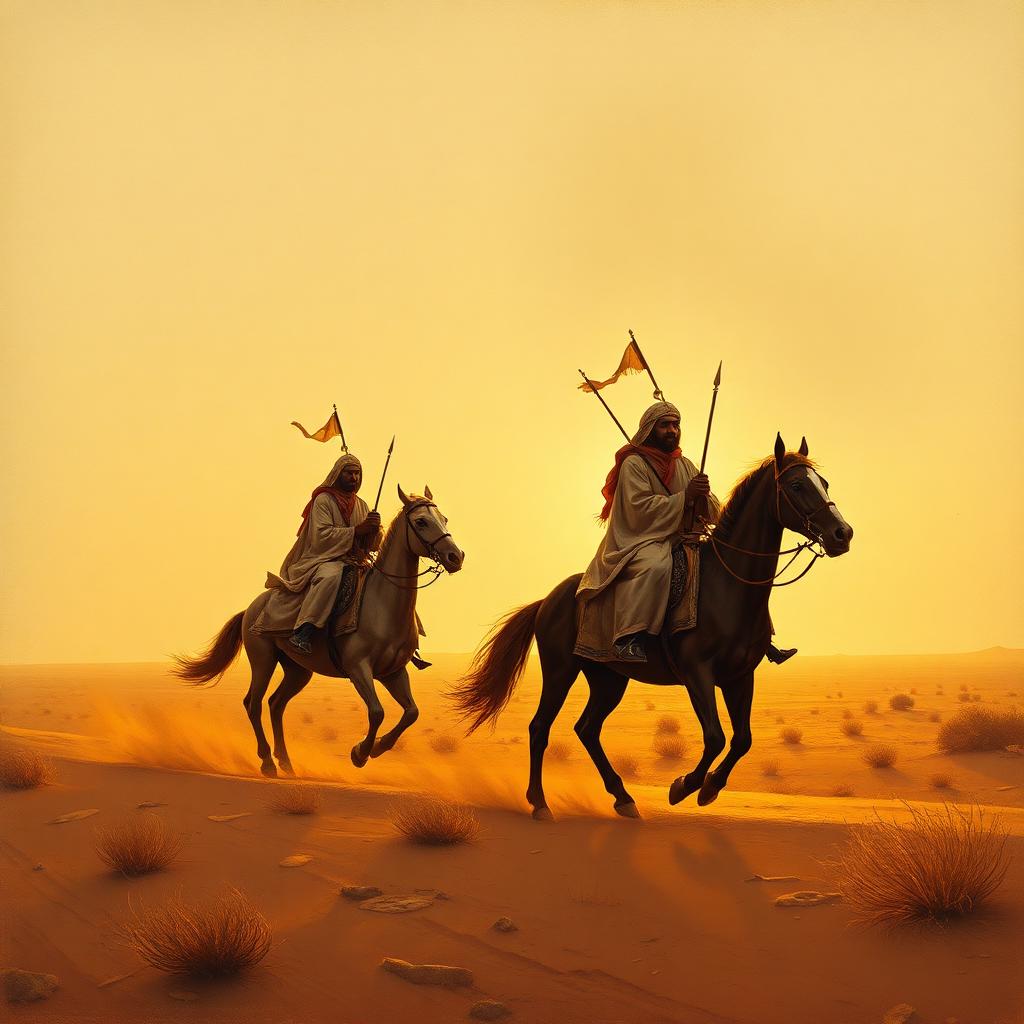 Mounted Dervish riders on the plateau, c. 1900 — artist's historical impression.