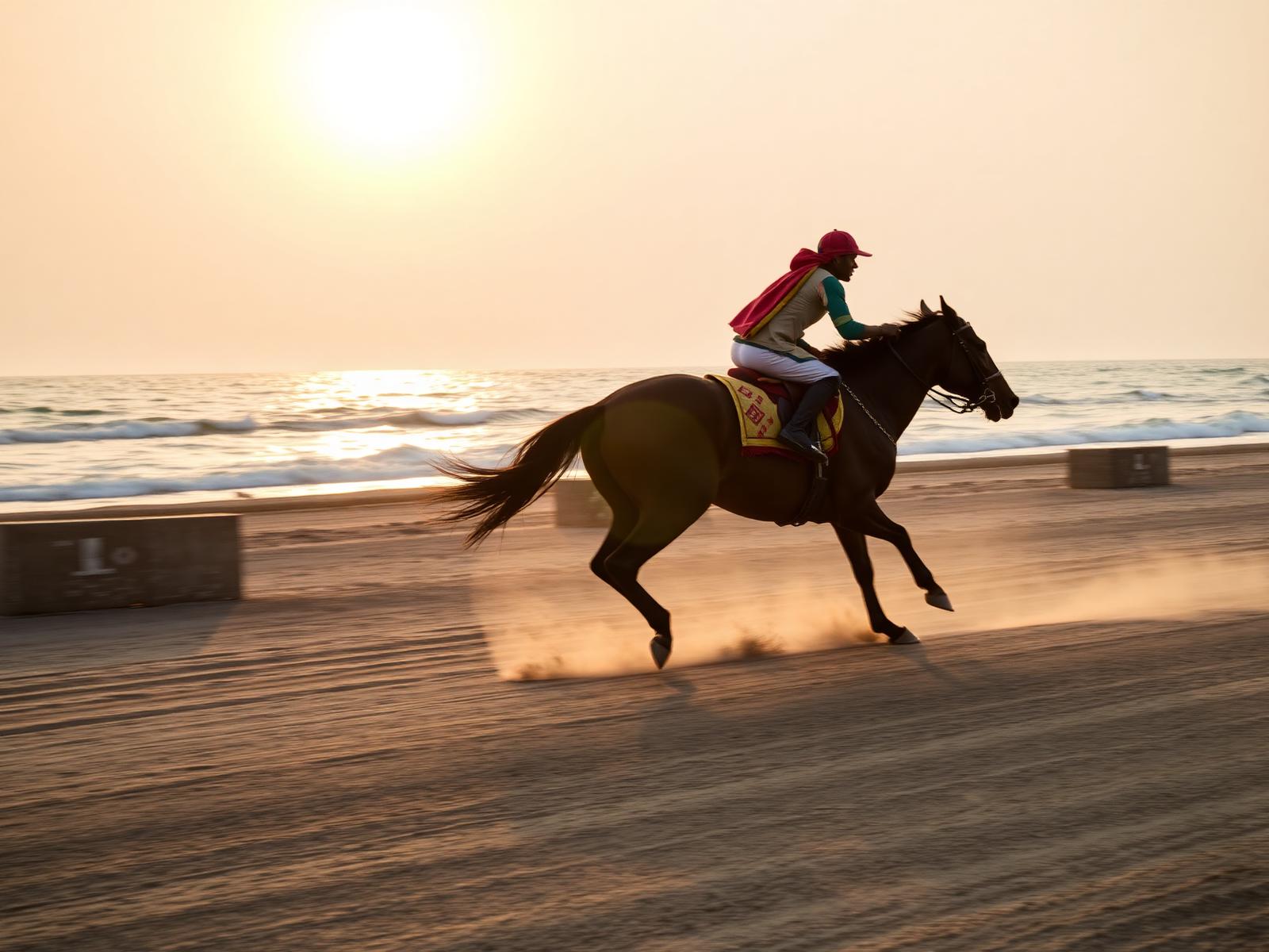 Riders on a sand track — illustrative artwork.